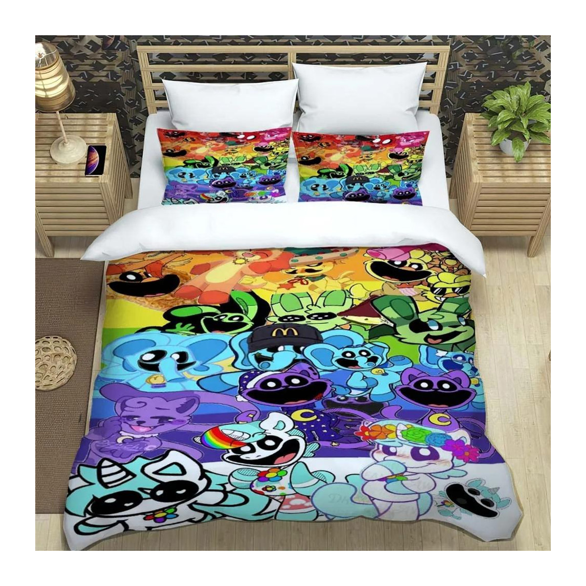 Anime Bettwäscheset mit lächelnden Tieren Catnap und Dogday in Mehrfarbig, B/H: 140 x 210 cm - Bild 1