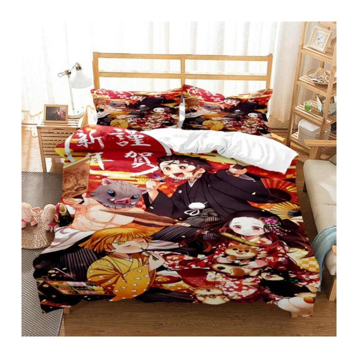 Anime Demon Slayer Bettwäsche-Set mehrfarbig mit Bettbezug und Kissenbezug B/H: 200 x 220 cm und Kissenbezug: 70 x 133 cm - Bild 1