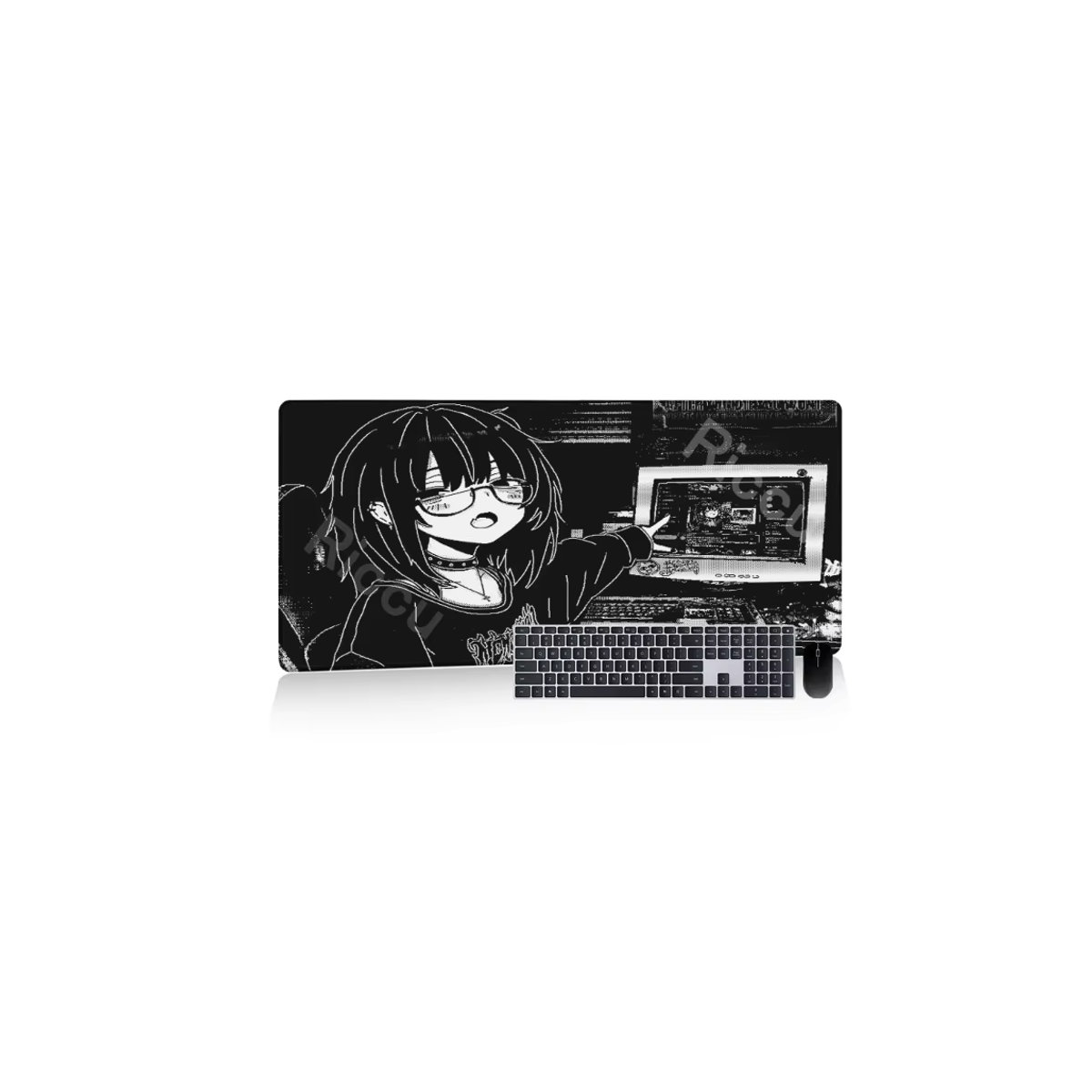 Anime-Mädchen Pixel Mousepad Riccu XXL Schwarz-Weiß Textil Schreibtischmatte - Bild 7