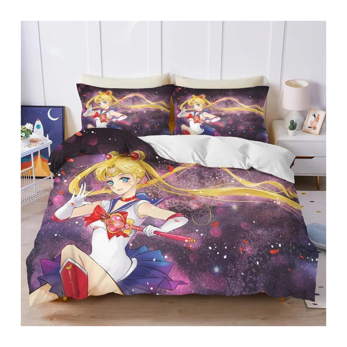Anime Sailor & Moon Bettwäsche-Set mit Bettbezug und Kissenbezug, mehrfarbig, B/H: 140 x 210 cm - Bild 1
