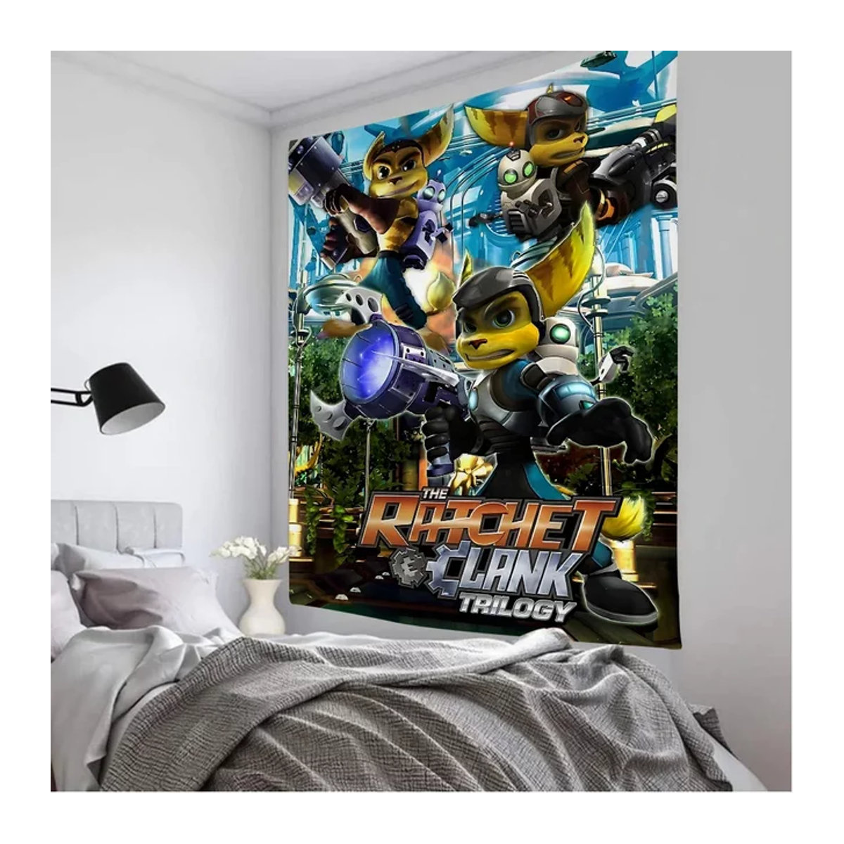 Anime Wandteppich R-Ratsche und Clank im Bohemian-Stil mit floralem Design, mehrfarbig, B/H: 70 x 70 cm - Bild 1