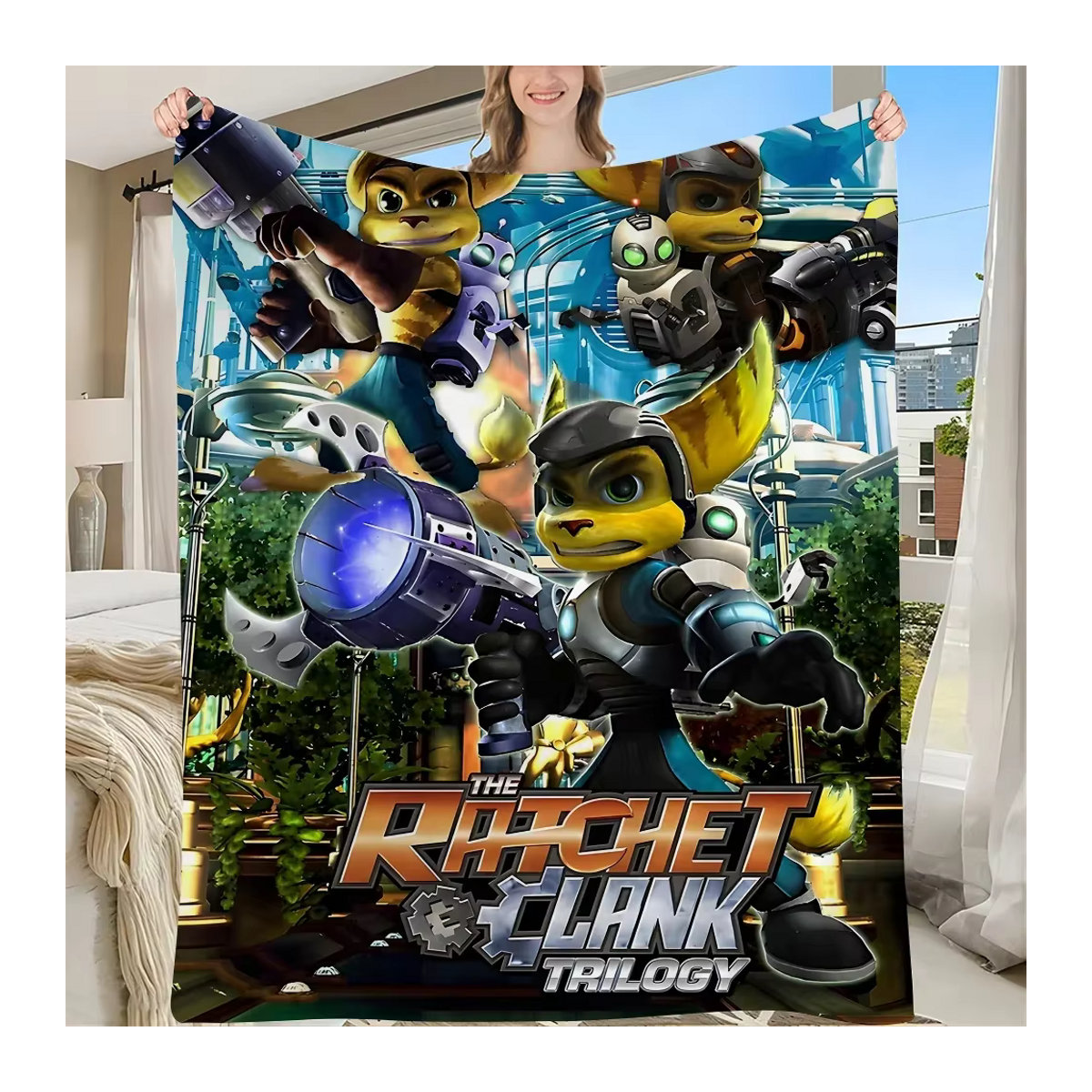 Anime Wandteppich R-Ratsche und Clank im Bohemian-Stil mit floralem Design, mehrfarbig, B/H: 70 x 70 cm - Bild 2