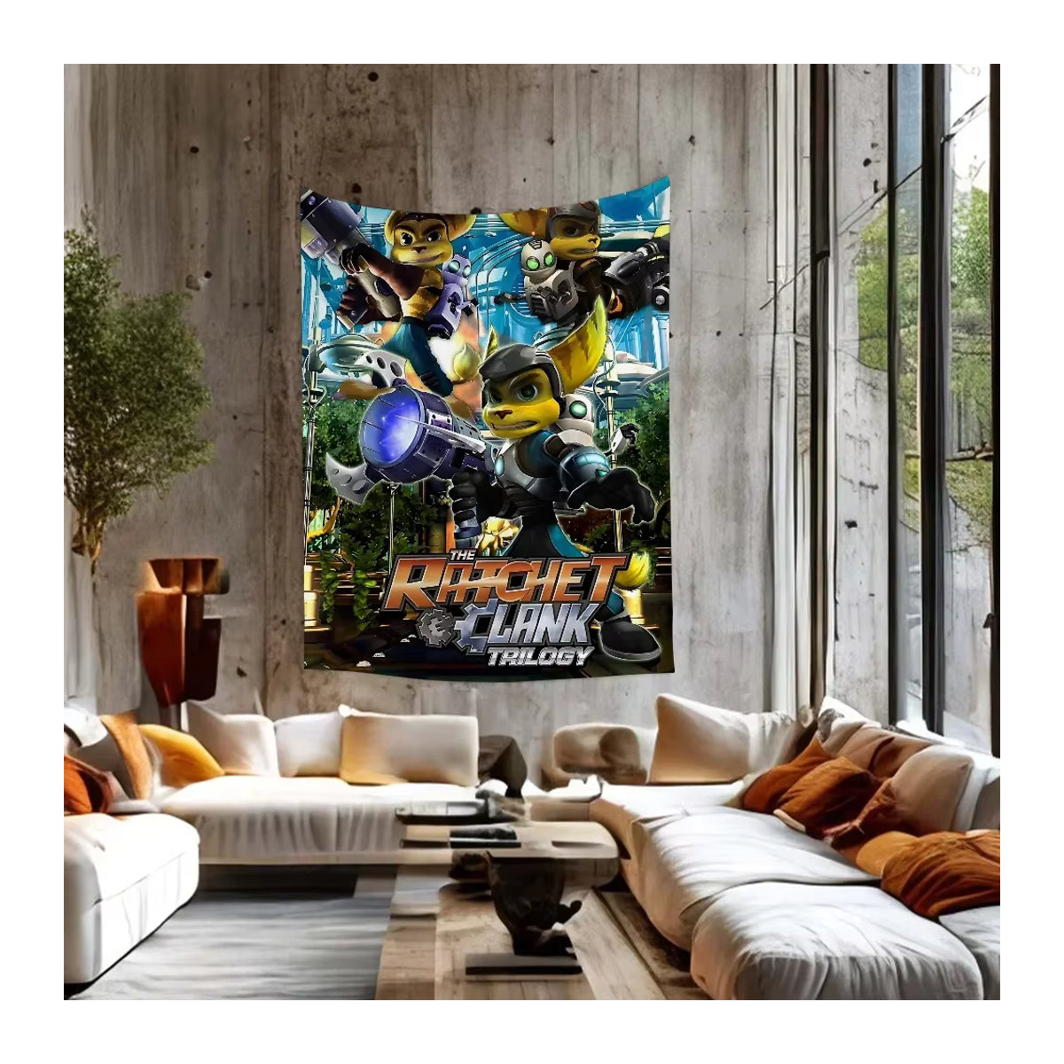 Anime Wandteppich R-Ratsche und Clank im Bohemian-Stil mit floralem Design, mehrfarbig, B/H: 70 x 70 cm - Bild 3