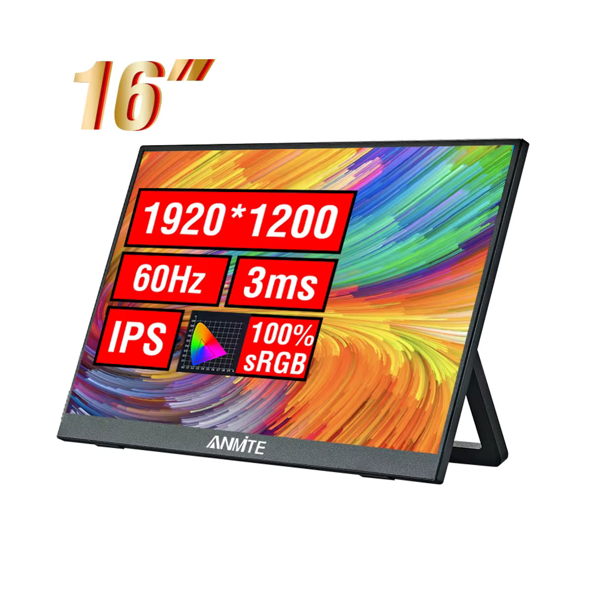 Anmite 16-Zoll Tragbarer Touch-Monitor mit 1200P HDR und 16:10 Format in Schwarz für PC, Laptop, Konsole und Smartphone - Bild 6