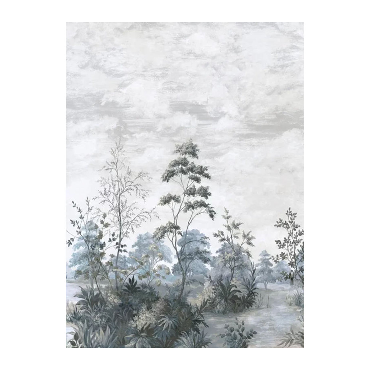 Anna French Mural Cumbria Fototapete Vlies in Spa Blue on Pearl mit Landschafts- und Floral-Motiv in Blau und Grau - Bild 1
