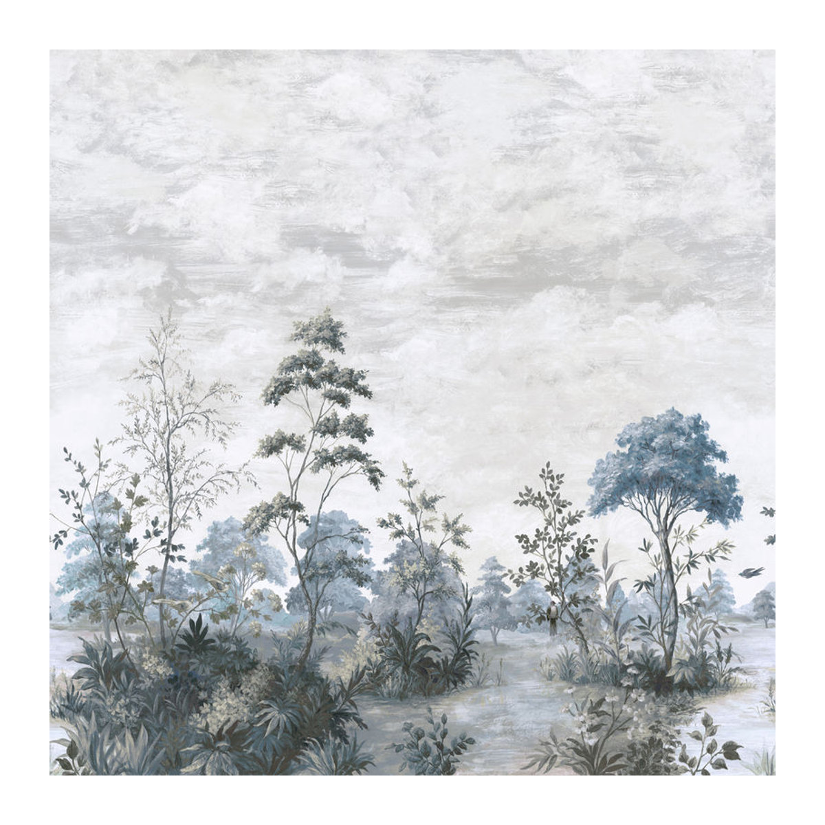 Anna French Mural Cumbria Fototapete Vlies in Spa Blue on Pearl mit Landschafts- und Floral-Motiv in Blau und Grau - Bild 2