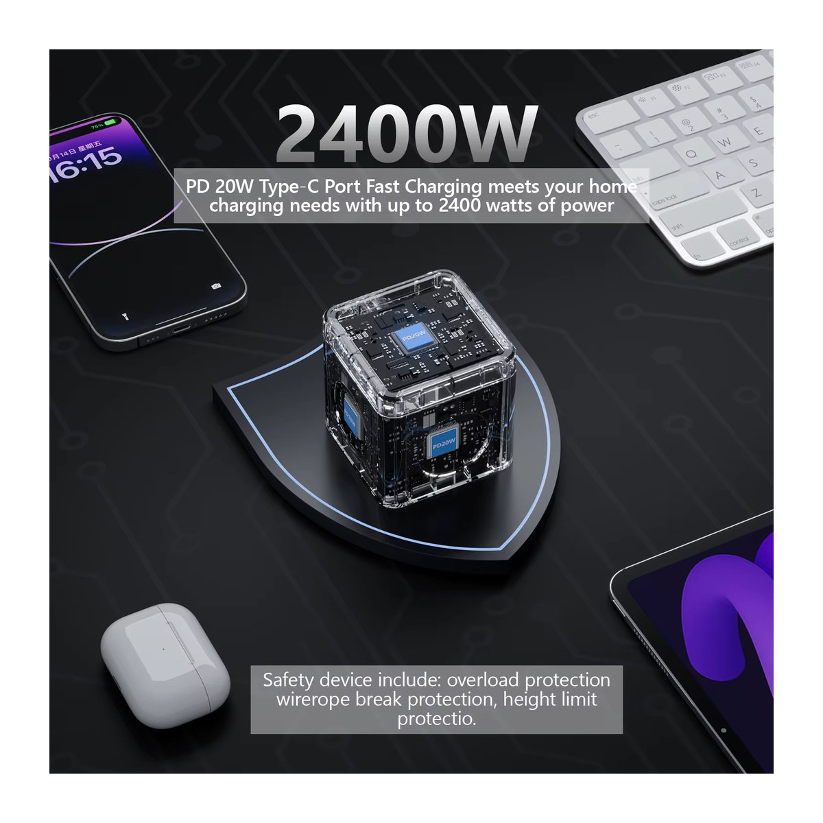 ANRMESUN Steckdosenleiste mit 3 AC-Steckdosen, 2 USB QC3.0 und 2 USB Typ C PD20W Schnellladefunktion mit Ein/Aus-Schalter in Schwarz oder Weiß - Bild 2