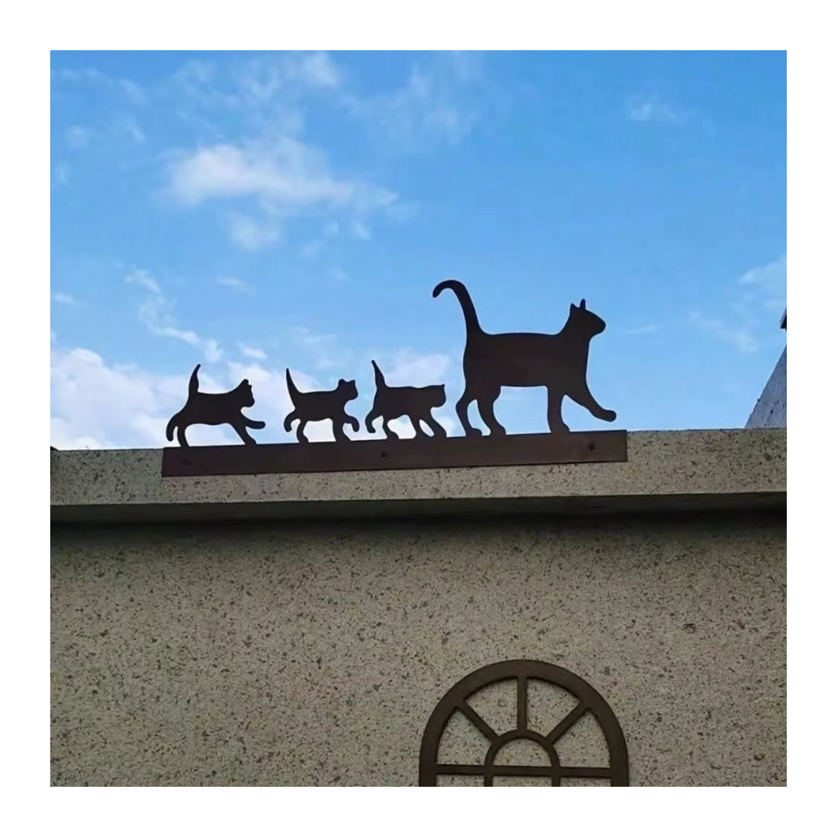 Anself Katzen-Gartenskulptur Mutterkatze und Kätzchen Statue aus Metall in Schwarz - Bild 3