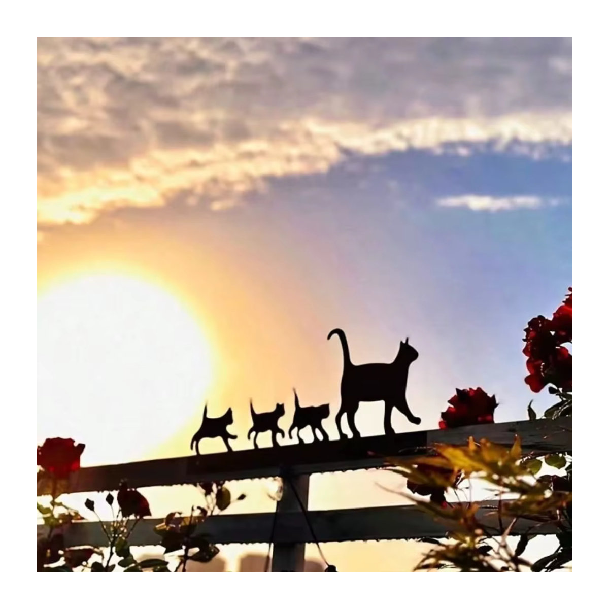 Anself Katzen-Gartenskulptur Mutterkatze und Kätzchen Statue aus Metall in Schwarz - Bild 4