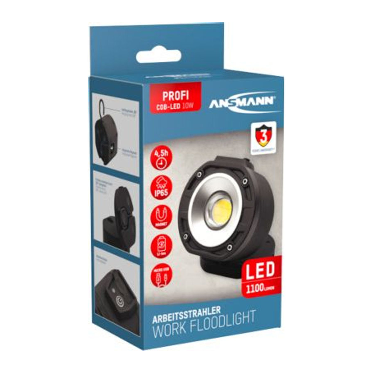 Ansmann LED-Arbeitsleuchte FL1100R, 1100 Lumen, Akkubetrieben, IP65, B: 90 mm, T: 61 mm, H: 87 mm - Bild 3
