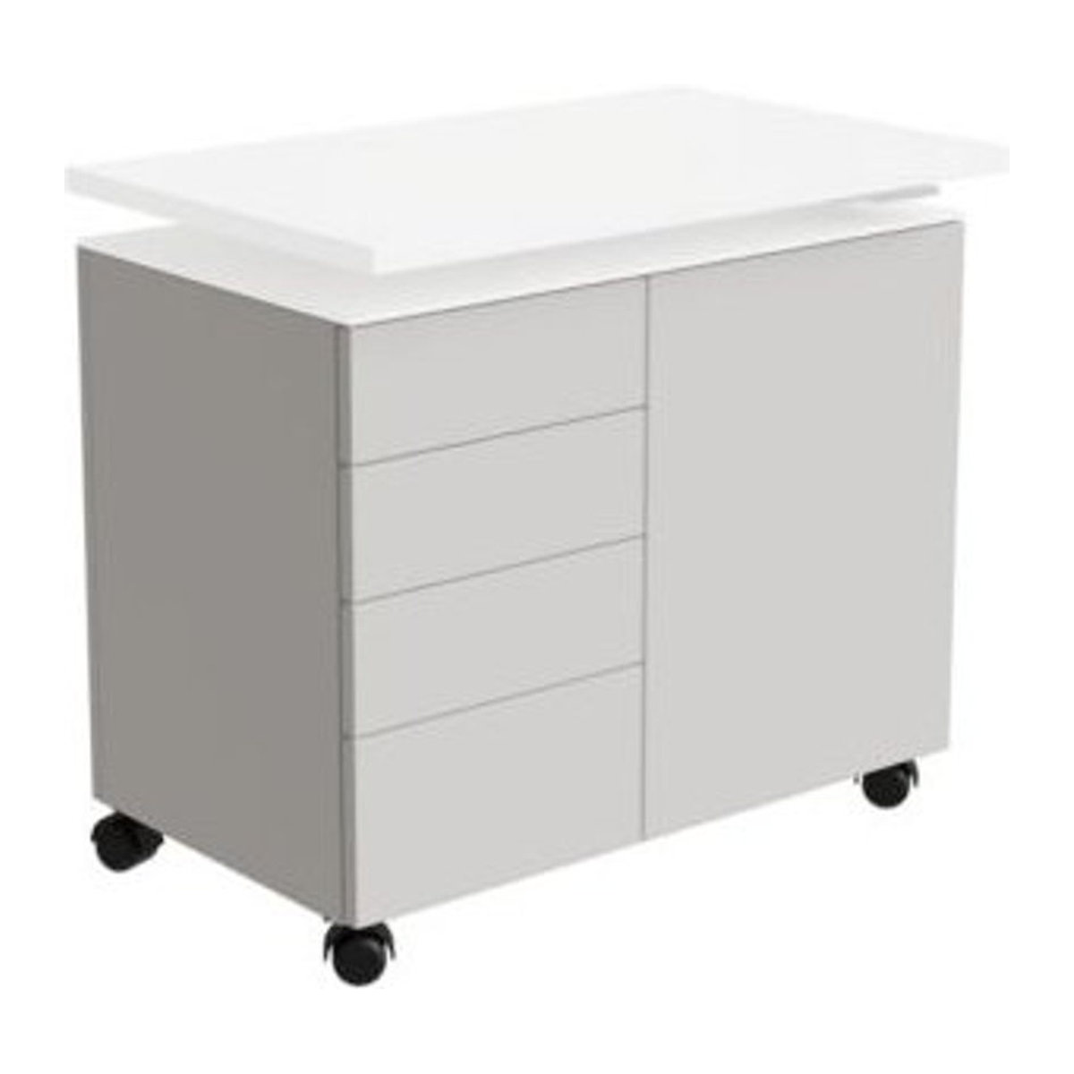Anstellcontainer SOLUS PLAY Rollcontainer mit 4 Schubladen und 1 Flügeltür, Weiß, B: 80 cm, T: 50 cm, H: 72 bis 108 cm - Bild 1