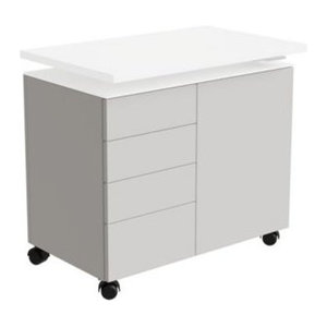 Anstellcontainer SOLUS PLAY Rollcontainer mit 4 Schubladen und 1 Flügeltür, Weiß, B: 80 cm, T: 50 cm, H: 72 bis 108 cm