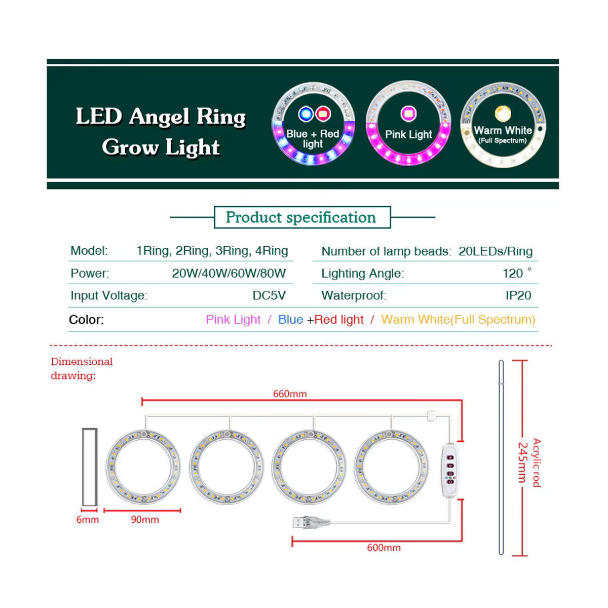 Antenso LED-Vollspektrum-Pflanzenwachstumslicht mit USB-Anschluss, höhenverstellbar und dimmbar mit Timer für Zimmerpflanzen und Kräuter - Bild 4