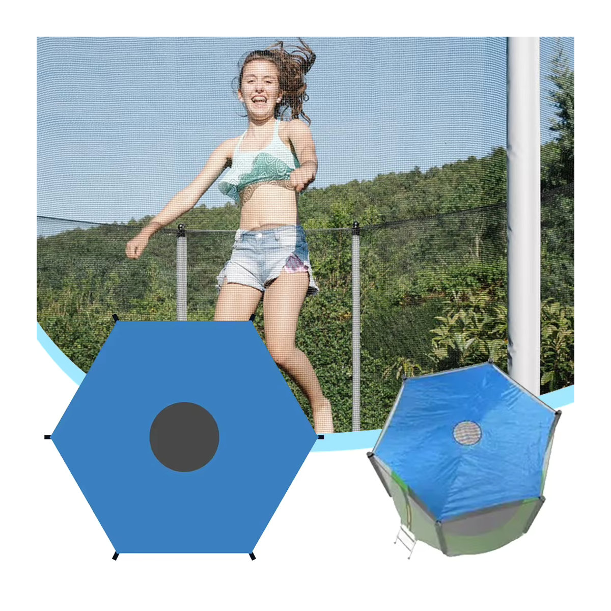 Anti-UV Trampolin-Abdeckung als Sonnenschutz und Schatten-Überdachung für den Außenbereich - Bild 2