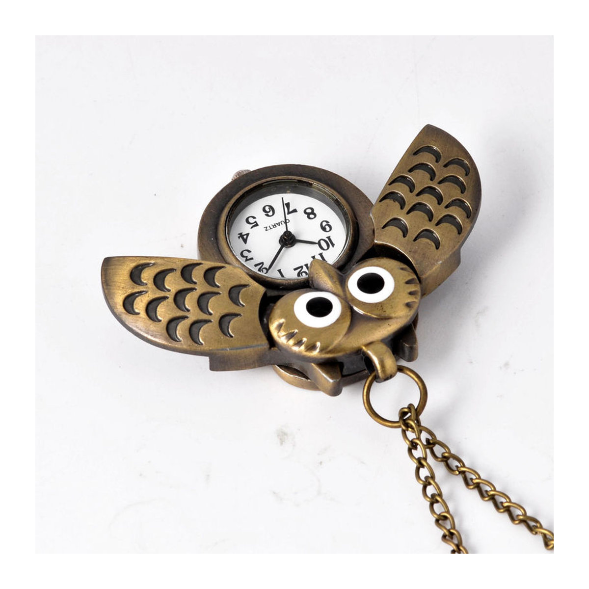 Antike Bronze Eule Taschenuhr 6104 mit Quarzwerk aus Metall in Gold und Braun - Bild 2