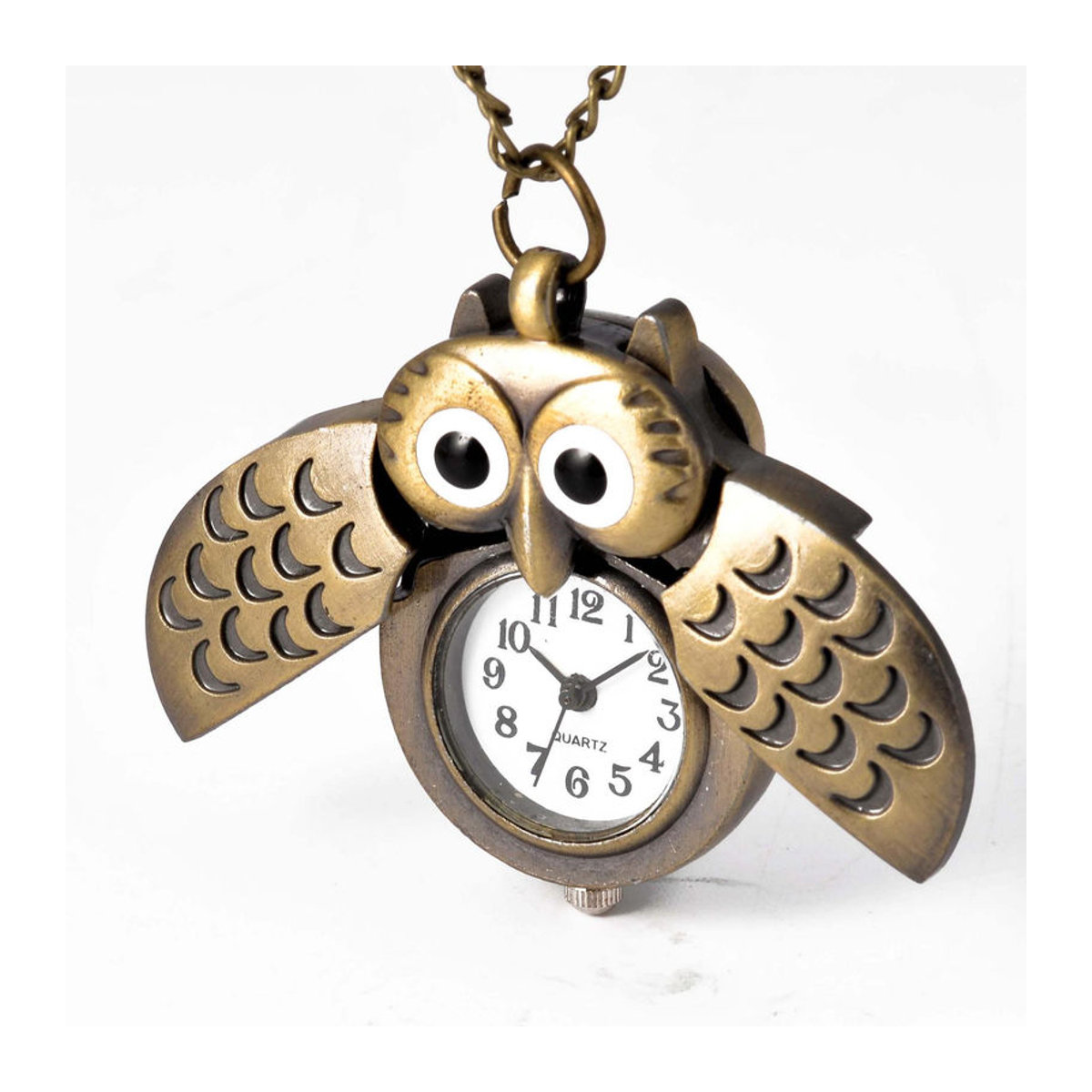 Antike Bronze Eule Taschenuhr 6104 mit Quarzwerk aus Metall in Gold und Braun - Bild 4