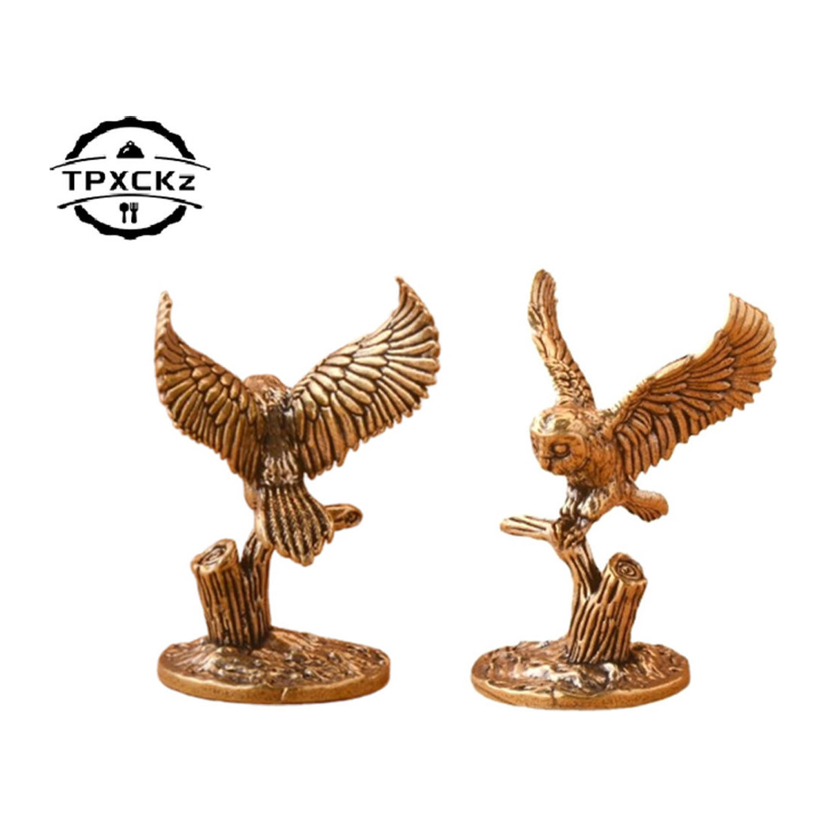 Antike Eulen-Miniaturfigur aus massivem Messing und Kupfer in Gold, Retro Tier-Ornament für dein Desktop-Dekor - Bild 1