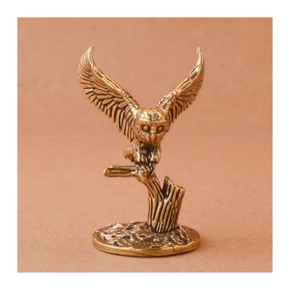 Antike Eulen-Miniaturfigur aus massivem Messing und Kupfer in Gold, Retro Tier-Ornament für dein Desktop-Dekor - Bild 2