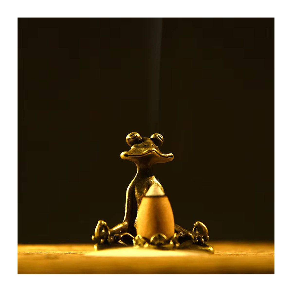 Antike Frosch Skulptur aus Kupfer und Messing in Gold als Weihrauchbrenner und Zen Dekoration für dein Zuhause - Bild 2