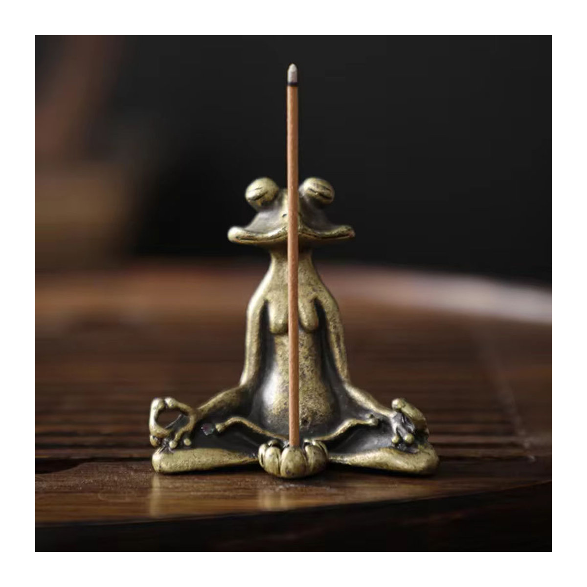Antike Frosch Skulptur aus Kupfer und Messing in Gold als Weihrauchbrenner und Zen Dekoration für dein Zuhause - Bild 3