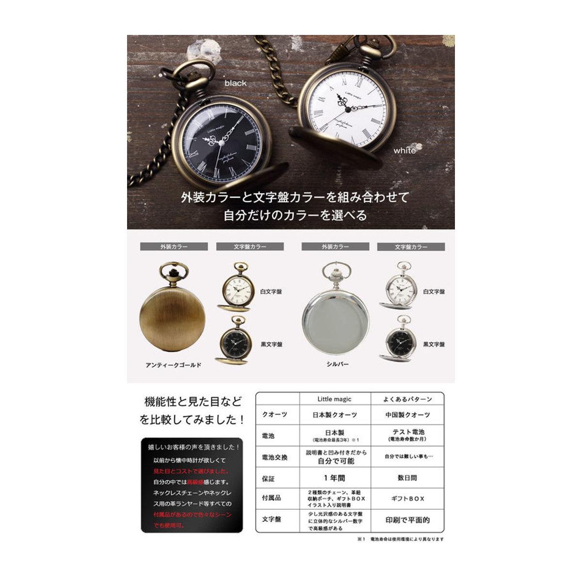 Antike Taschenuhr mit japanischem Uhrwerk in Weiß und Gold mit rundem Zifferblatt und Lederarmband für Damen und Herren - Bild 4