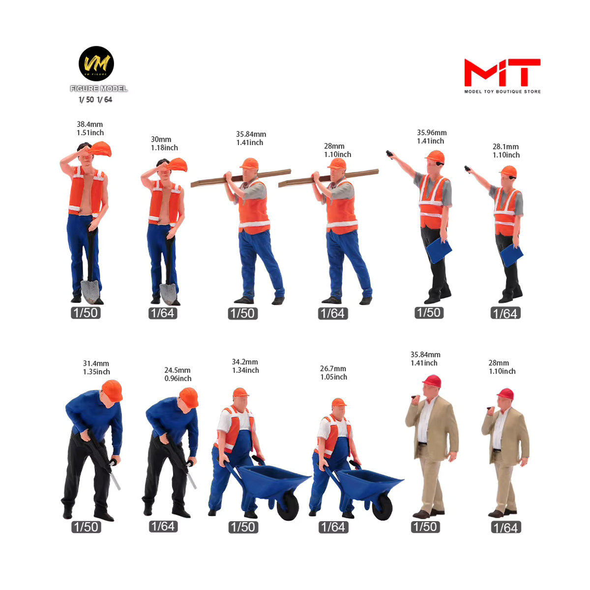 ANTSIR Miniaturfiguren Arbeiter als 3D Modell-Zubehör für Baustellen-Szenen im Maßstab 1/64 und 1/50, mehrfarbig - Bild 3