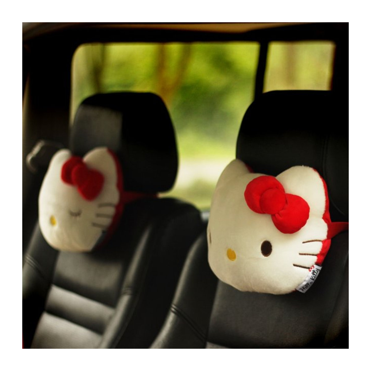 Aoger Hello Kitty Nackenkissen im japanischen Stil, gefüllte Katzen-Kopfstütze in Weiß für Autositz und Gaming-Stuhl - Bild 1