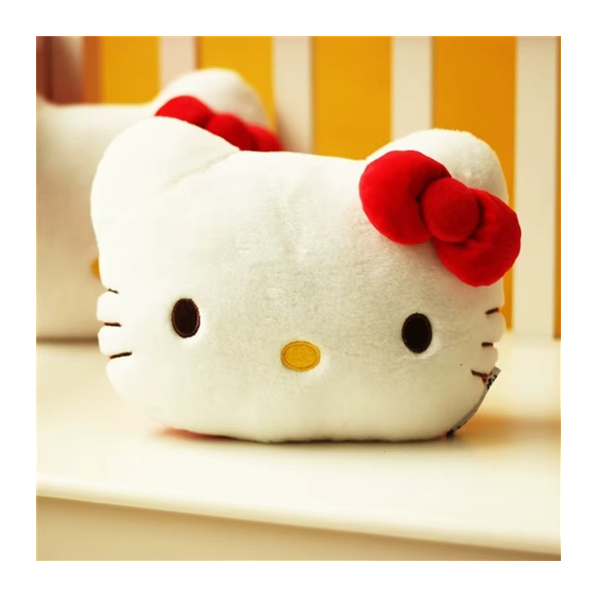 Aoger Hello Kitty Nackenkissen im japanischen Stil, gefüllte Katzen-Kopfstütze in Weiß für Autositz und Gaming-Stuhl - Bild 3
