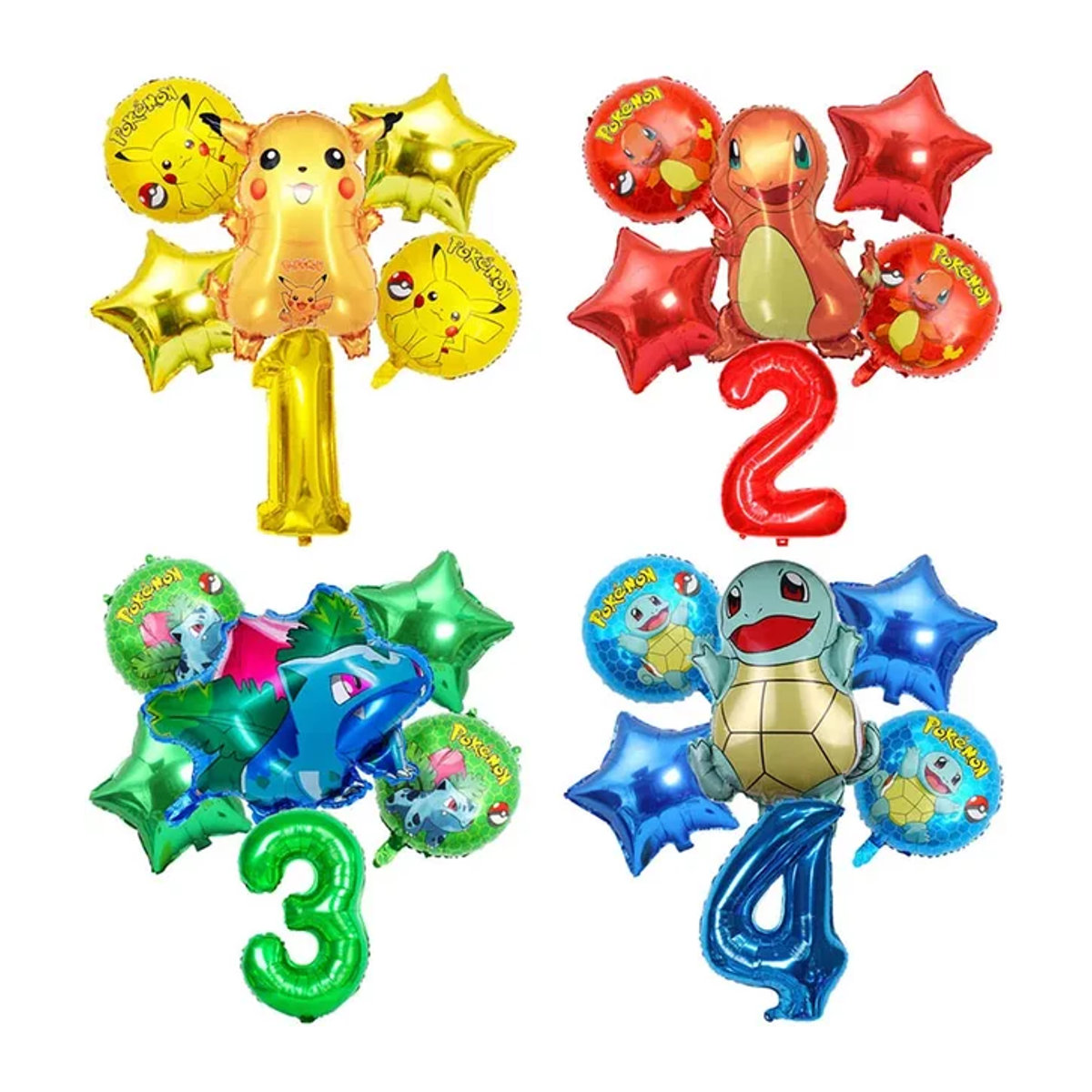 Aoger Pokemon Geburtstag Folienballons Set mit Zahlen und Figuren Pikachu Squirtle Charmander, mehrfarbig - Bild 1