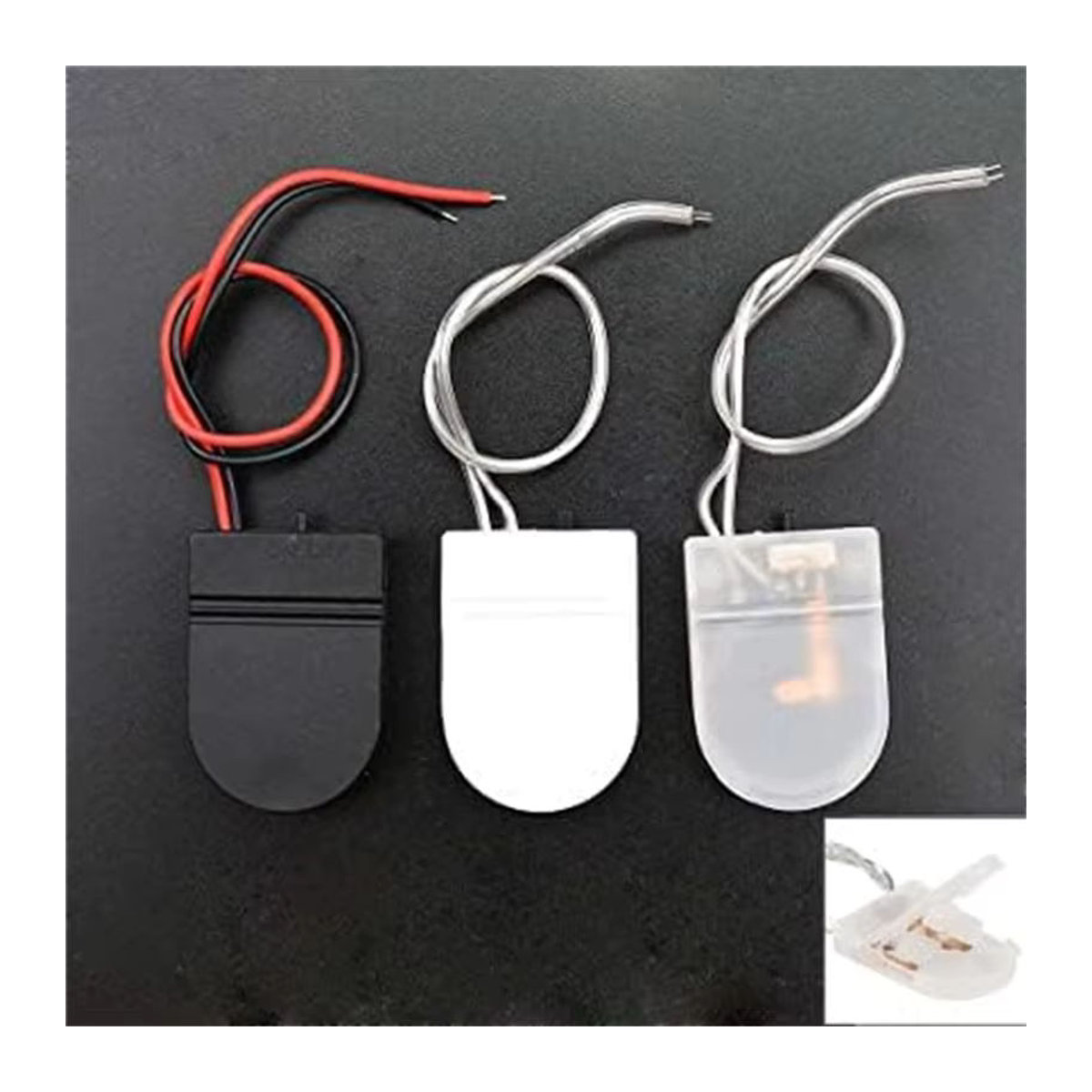 AOKIN 5er Set CR2032 Knopfzellen Batteriehalter mit Ein/Aus-Schalter und Anschlusskabel in Schwarz oder Transparent - Bild 2