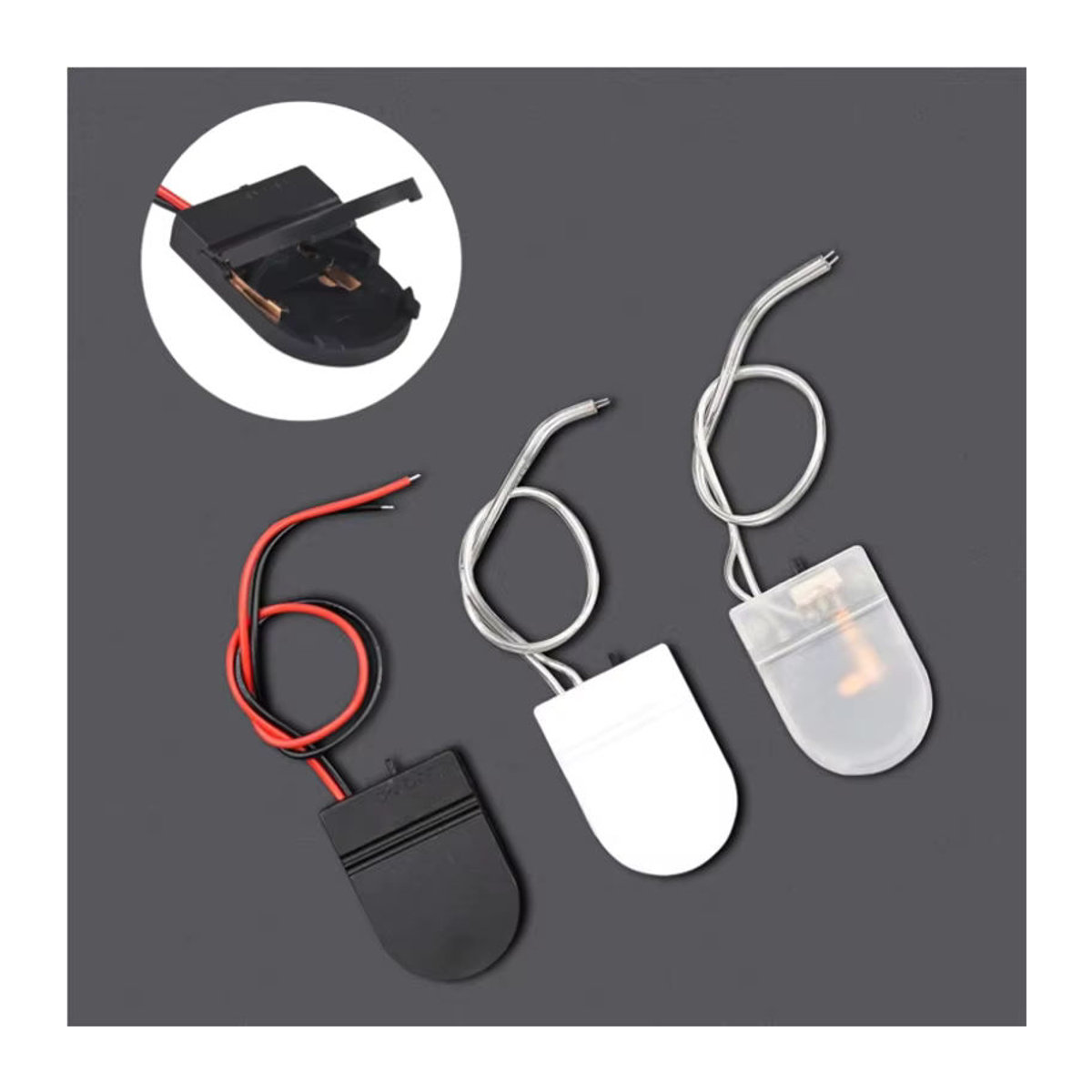 AOKIN 5er Set CR2032 Knopfzellen Batteriehalter mit Ein/Aus-Schalter und Anschlusskabel in Schwarz oder Transparent - Bild 3