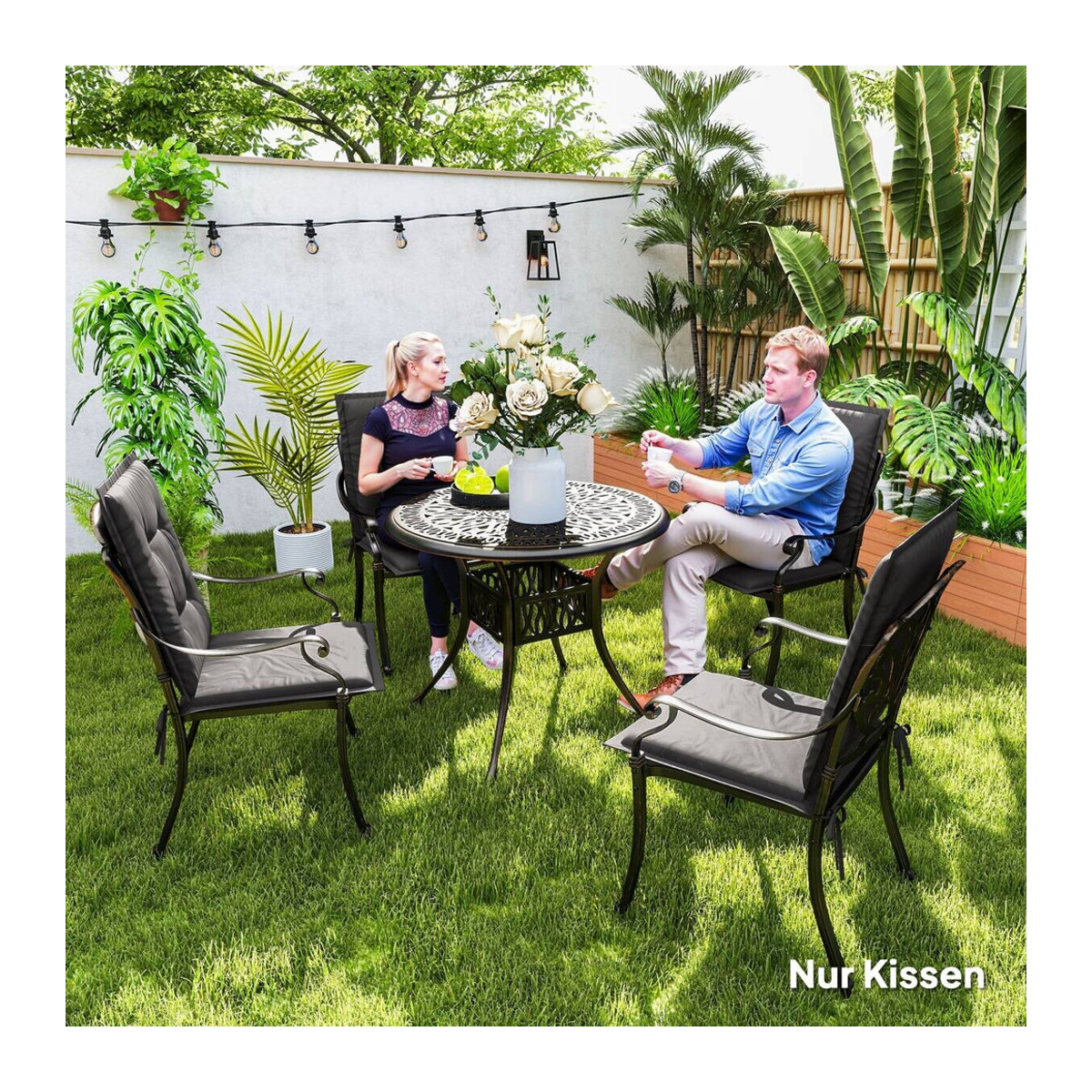 Aosom 4er Set Sitzkissen aus Polyester in Anthrazit, rechteckige Sitzauflage für Gartenmöbel und Stühle, B/T/H: 108 x 50 x 5 cm - Bild 3
