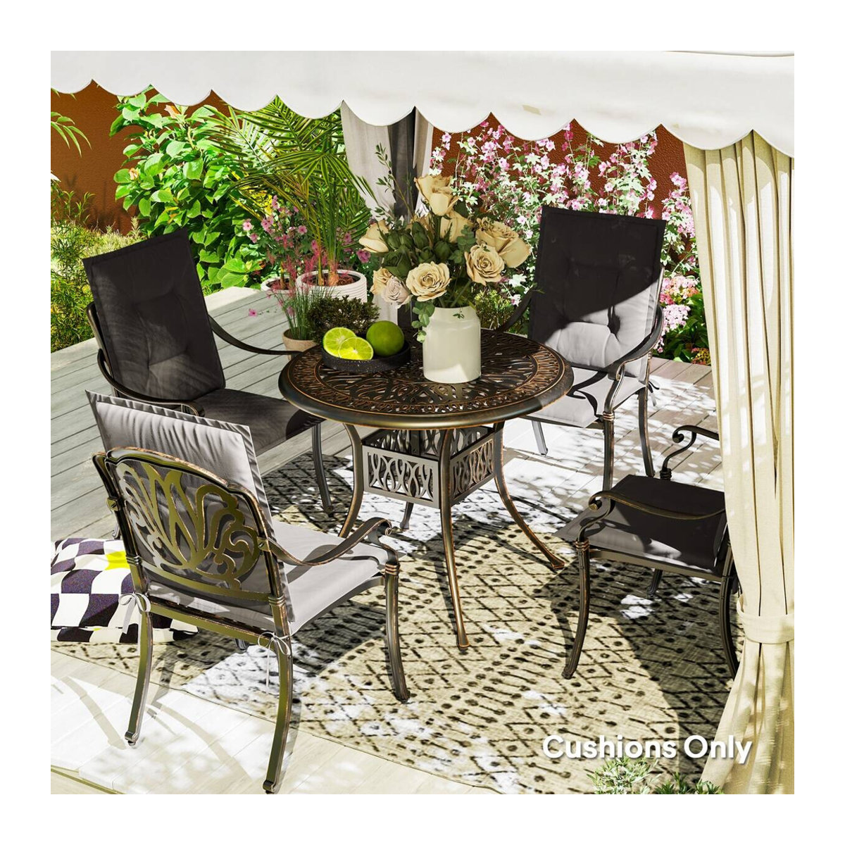 Aosom 4er Set Sitzkissen aus Polyester in Anthrazit, rechteckige Sitzauflage für Gartenmöbel und Stühle, B/T/H: 108 x 50 x 5 cm - Bild 4