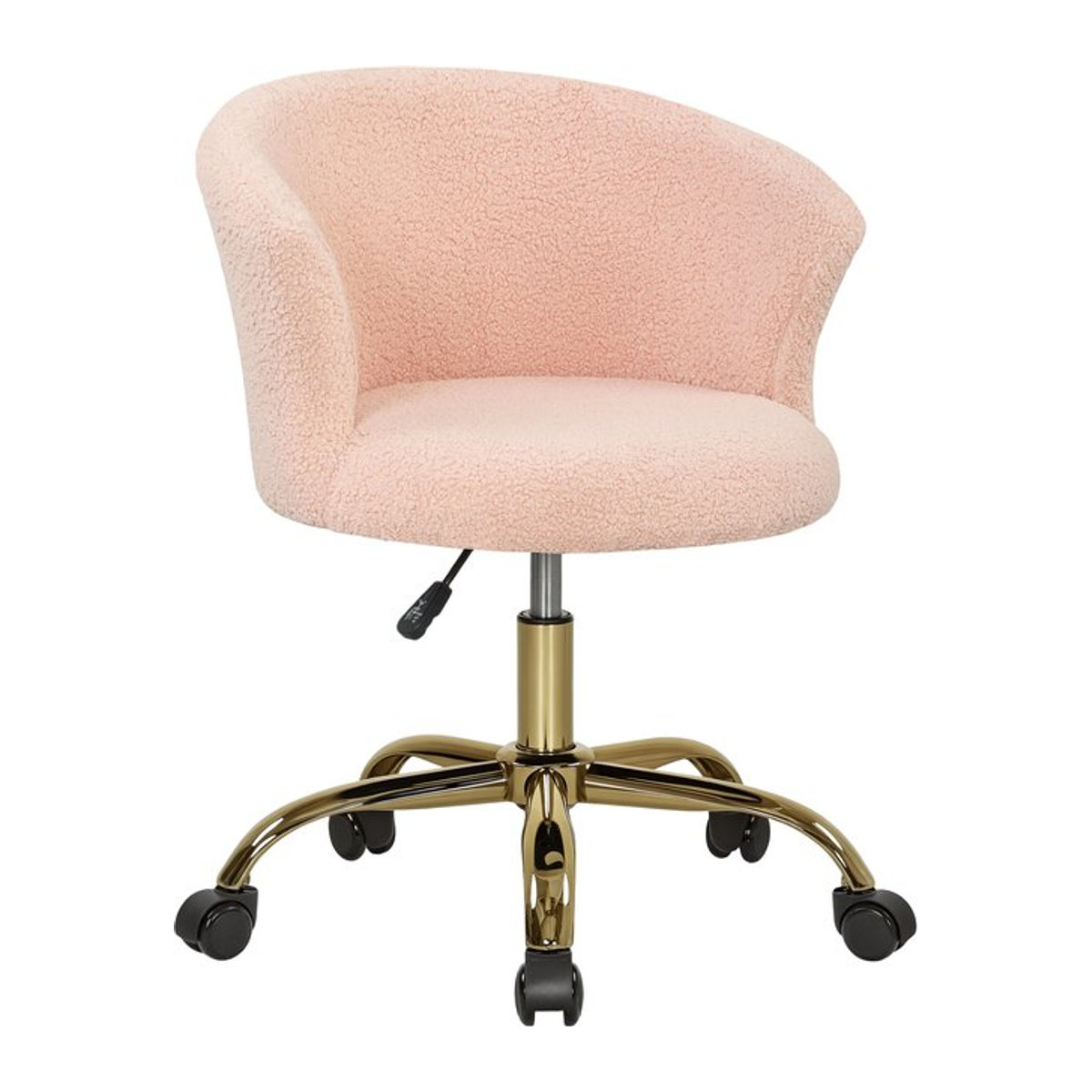 Aosom Bürostuhl aus Teddyfleece in Rosa mit goldenem Stahlgestell, höhenverstellbarer Drehstuhl mit gepolsterter Sitzfläche - Bild 1