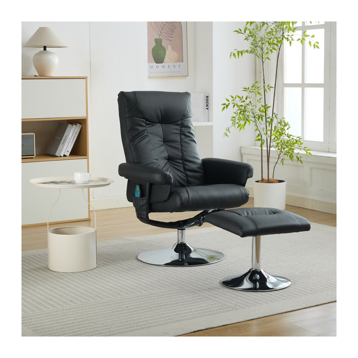 Aosom Fernsehsessel mit Massagefunktion und Heizfunktion, inkl. Hocker, 360 Grad drehbar, Liegefunktion, Kunstleder, Schwarz, B/T/H: 76 x 76 x 103 cm - Bild 2