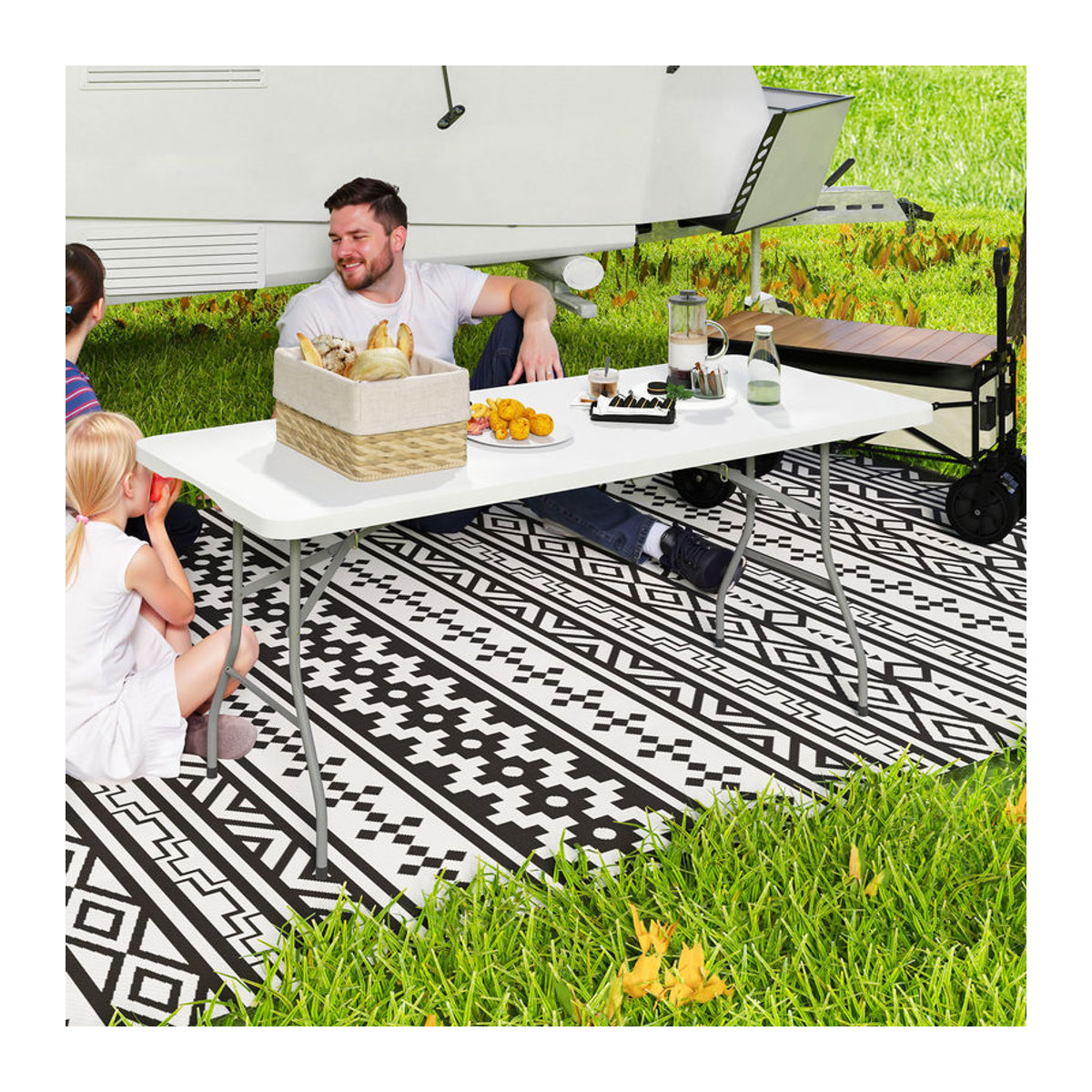 Aosom Gartentisch klappbar aus Metall und Kunststoff in Weiß und Grau, B/T/H: 74 x 74 x 180 cm - Bild 2