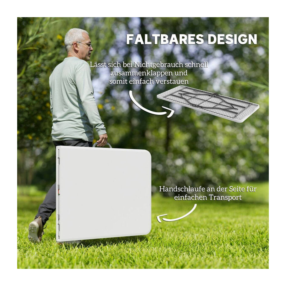 Aosom Gartentisch klappbar aus Metall und Kunststoff in Weiß und Grau, B/T/H: 74 x 74 x 180 cm - Bild 3