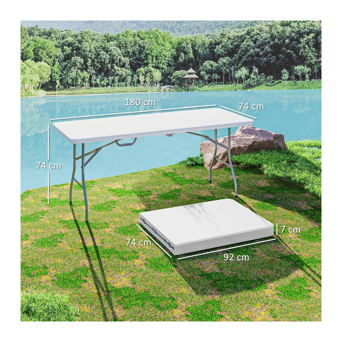 Aosom Gartentisch klappbar aus Metall und Kunststoff in Weiß und Grau, B/T/H: 74 x 74 x 180 cm - Bild 5