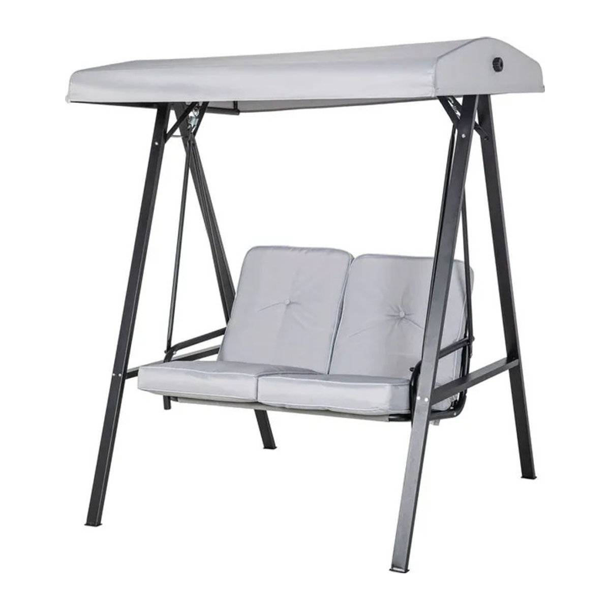 Aosom Hollywoodschaukel 2-Sitzer aus Stahl und Polyester mit verstellbarem Dach und Kissen, Grau, B/T/H: 145 x 116 x 172 cm - Bild 1