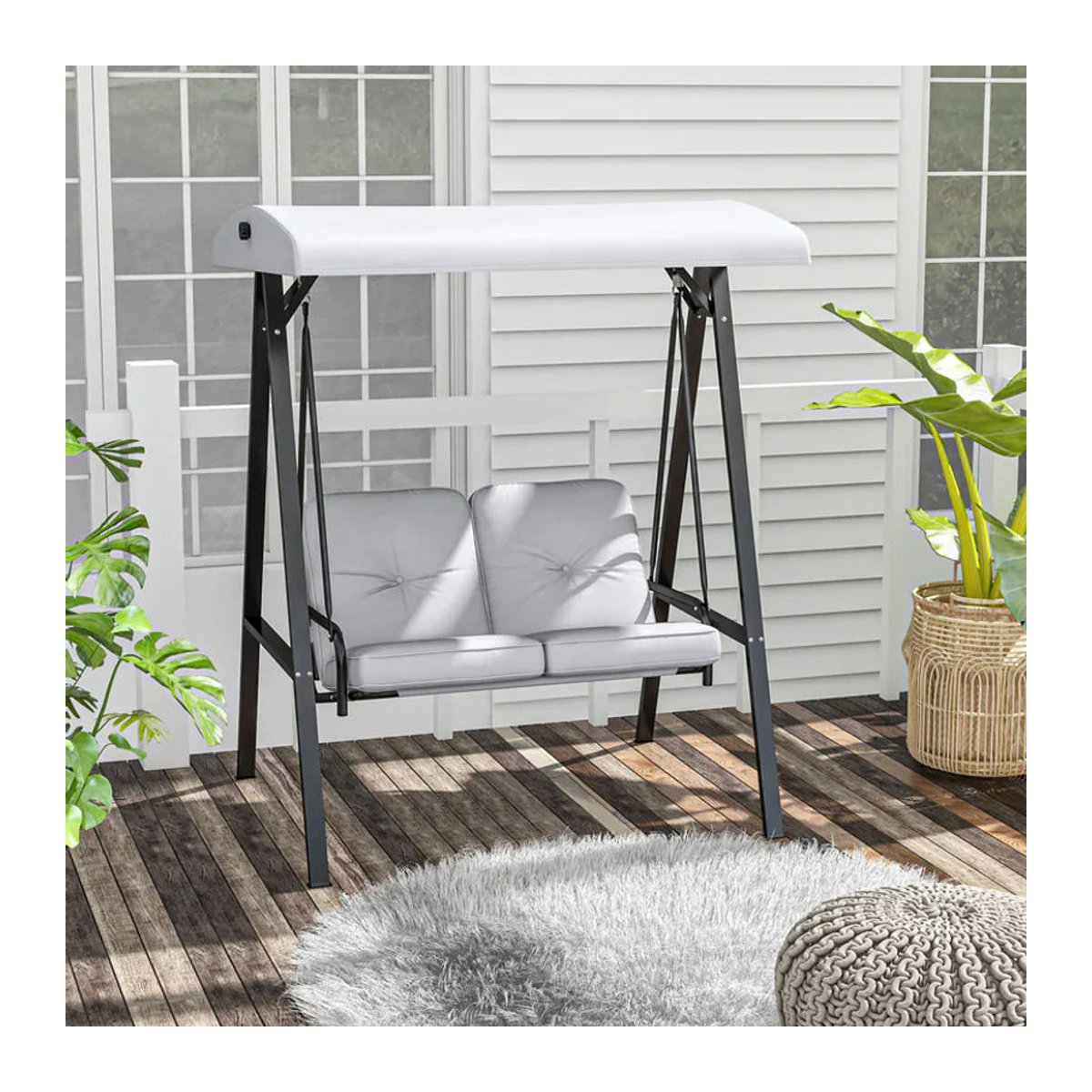 Aosom Hollywoodschaukel 2-Sitzer aus Stahl und Polyester mit verstellbarem Dach und Kissen, Grau, B/T/H: 145 x 116 x 172 cm - Bild 2