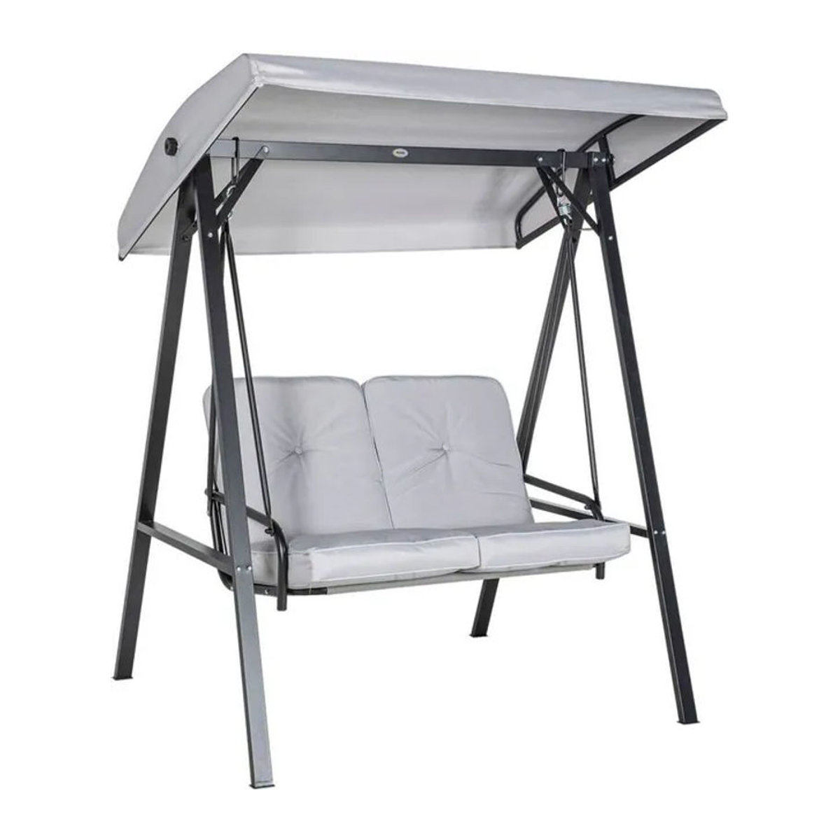Aosom Hollywoodschaukel 2-Sitzer aus Stahl und Polyester mit verstellbarem Dach und Kissen, Grau, B/T/H: 145 x 116 x 172 cm - Bild 3