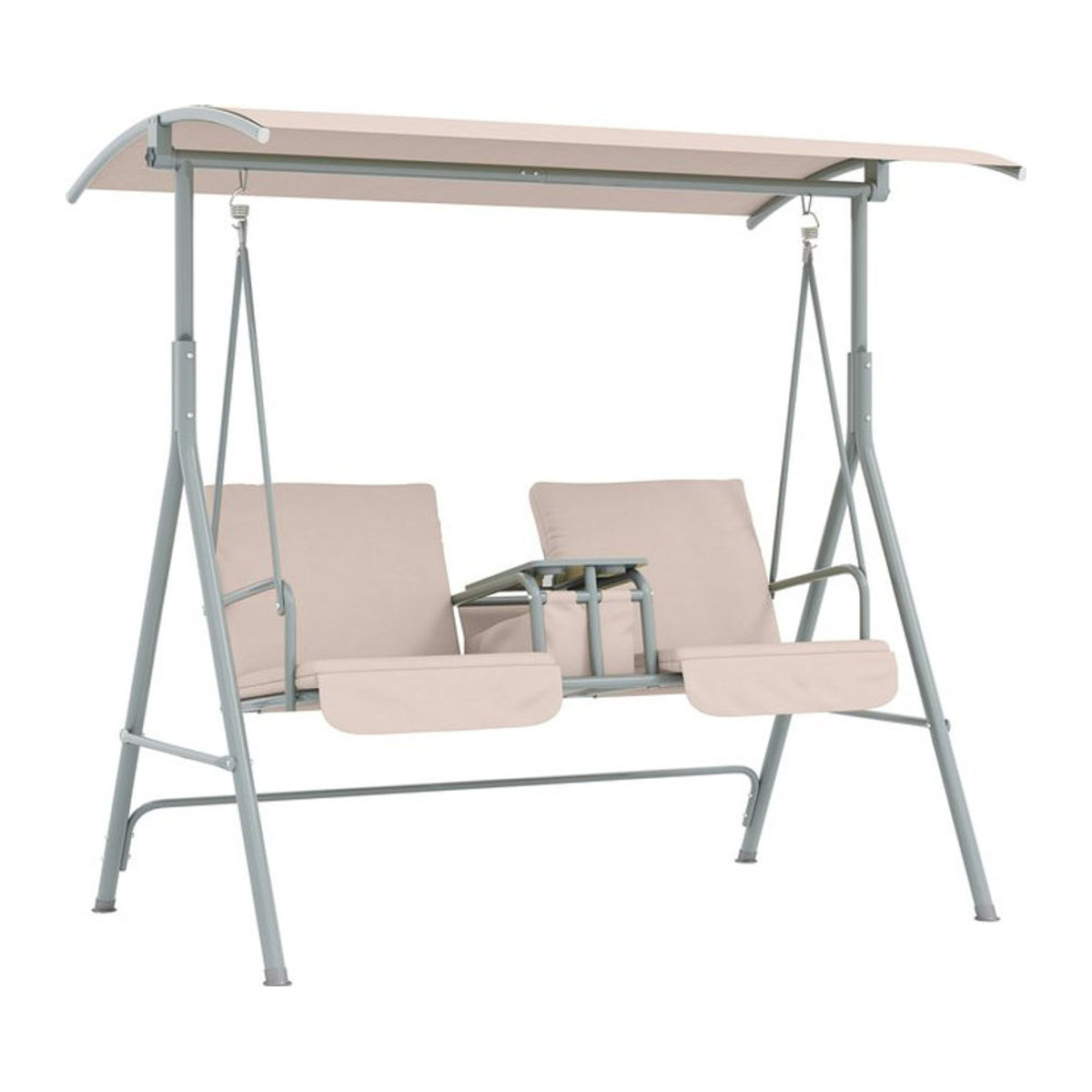 Aosom Hollywoodschaukel 2-Sitzer mit Sonnendach und Seitentaschen in Beige, B/T/H: 175 x 112 x 165 cm - Bild 1
