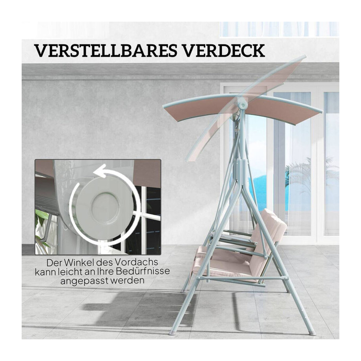 Aosom Hollywoodschaukel 2-Sitzer mit Sonnendach und Seitentaschen in Beige, B/T/H: 175 x 112 x 165 cm - Bild 4