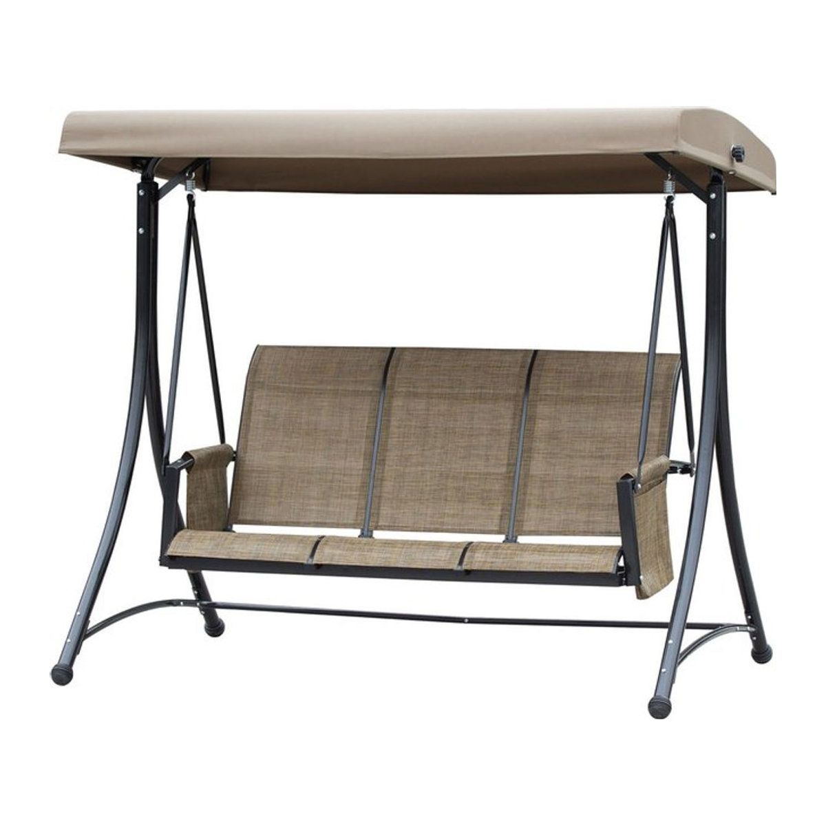 Aosom Hollywoodschaukel 3-Sitzer mit verstellbarem Sonnendach und Seitentaschen in Braun, B/T/H: 196 x 128 x 172 cm - Bild 1
