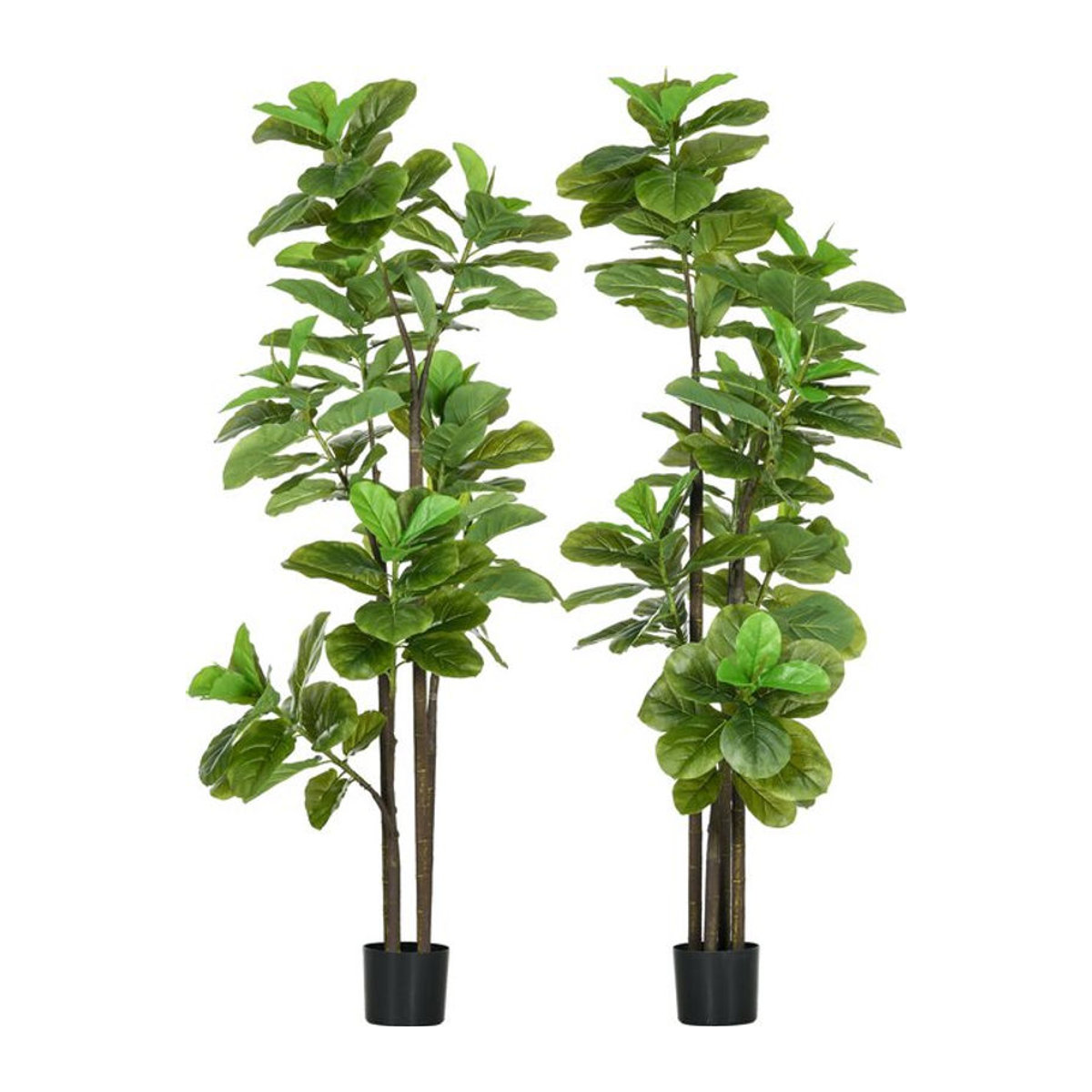 Aosom HOMCOM Set aus 2 künstlichen Geigenblattfeigen Ficus Lyrata in Grün mit Topf, Höhe: 180 cm - Bild 1
