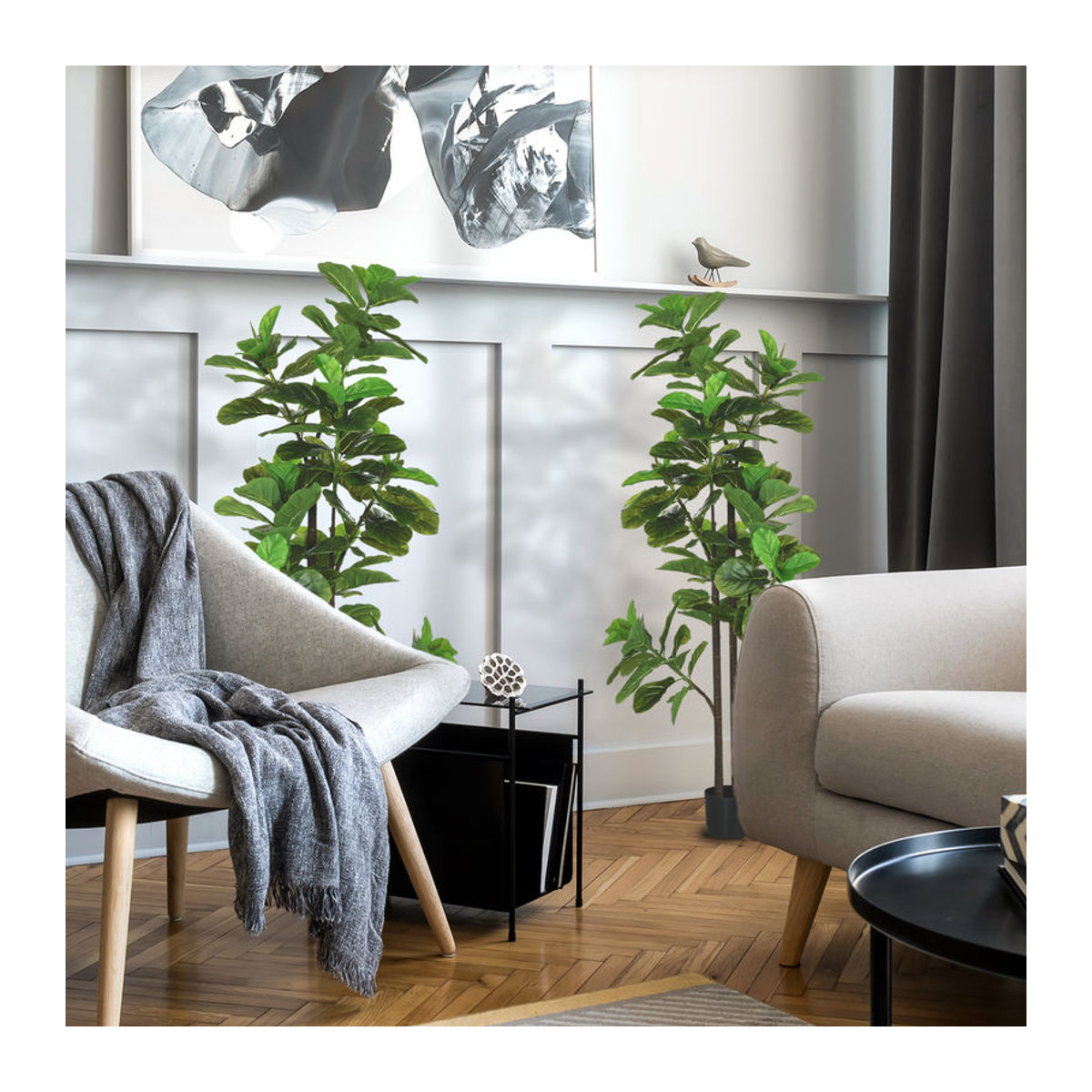 Aosom HOMCOM Set aus 2 künstlichen Geigenblattfeigen Ficus Lyrata in Grün mit Topf, Höhe: 180 cm - Bild 2