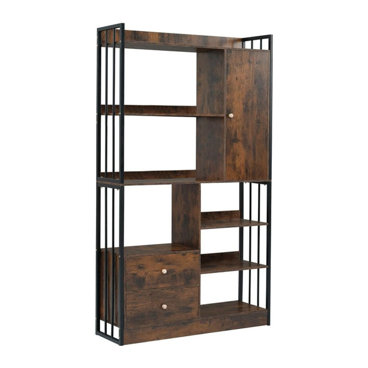 Aosom Industrielles Bücherregal aus Stahl mit 6 Regalböden, Türen und Schubladen, Schwarzbraun, B: 100 cm, T: 30 cm, H: 173,5 cm - Bild 1