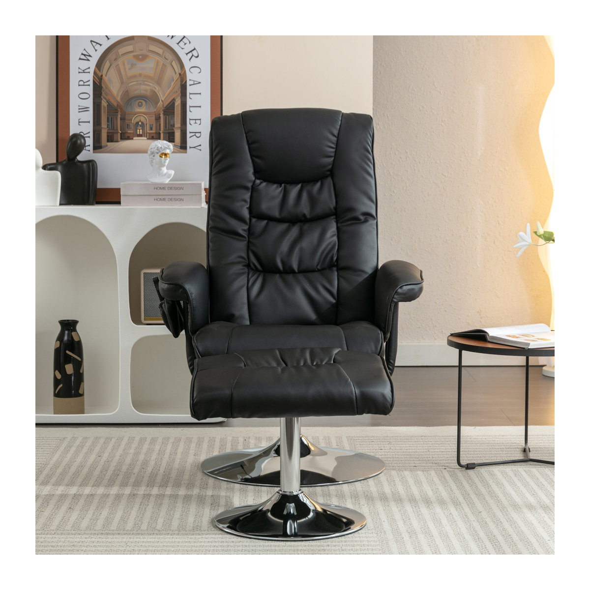 Aosom Massagesessel mit 5-Punkt-Massage, Heizfunktion und Ottomane, 360 Grad drehbar, PU-Leder, Schwarz, B/T/H: 79 x 79 x 106 cm - Bild 2