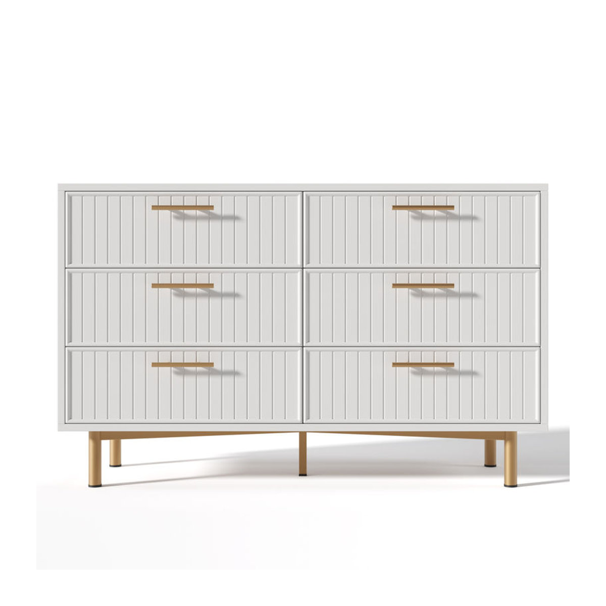 Aosom Moderne Kommode mit 6 Schubladen in Weiß und vergoldeten Griffen, B/T/H: 120 x 40 x 75,5 cm - Bild 2