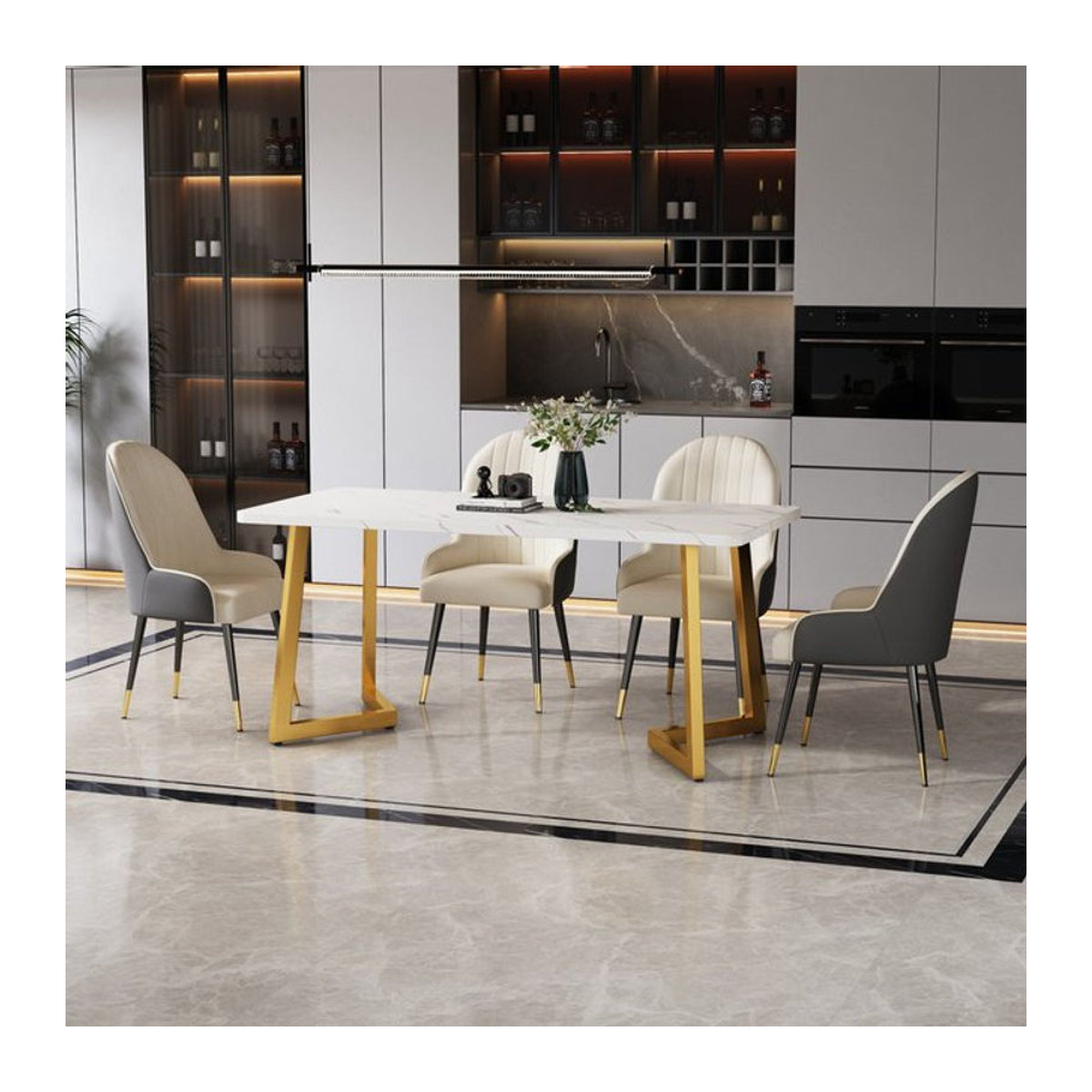Aosom Moderner Luxus Esstisch Rechteckig mit Marmoroptik und vergoldeten Metallbeinen in Weiß B/T/H: 117 x 68 x 75 cm - Bild 1